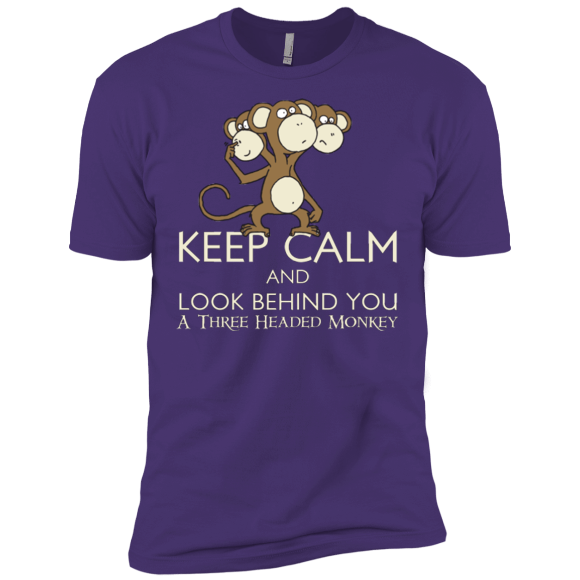 T-Shirts Purple / X-Small Keep Calm & Look Behind You A Three Headed Monkey Men's Premium T-Shirt