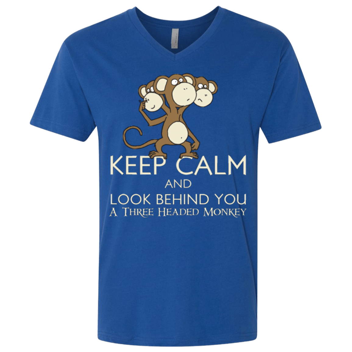 T-Shirts Royal / X-Small Keep Calm & Look Behind You A Three Headed Monkey Men's Premium V-Neck