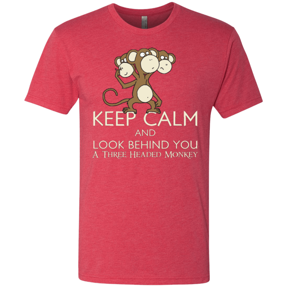 T-Shirts Vintage Red / Small Keep Calm & Look Behind You A Three Headed Monkey Men's Triblend T-Shirt