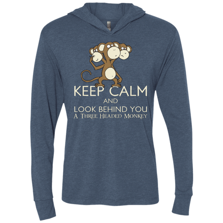 T-Shirts Indigo / X-Small Keep Calm & Look Behind You A Three Headed Monkey Triblend Long Sleeve Hoodie Tee