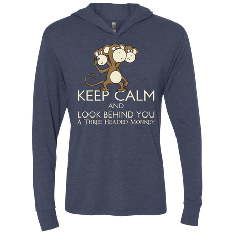 T-Shirts Vintage Navy / X-Small Keep Calm & Look Behind You A Three Headed Monkey Triblend Long Sleeve Hoodie Tee