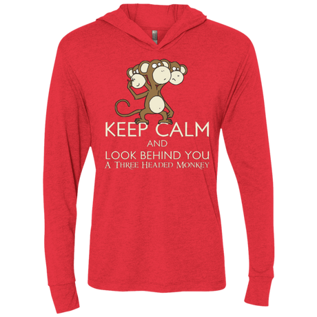 T-Shirts Vintage Red / X-Small Keep Calm & Look Behind You A Three Headed Monkey Triblend Long Sleeve Hoodie Tee
