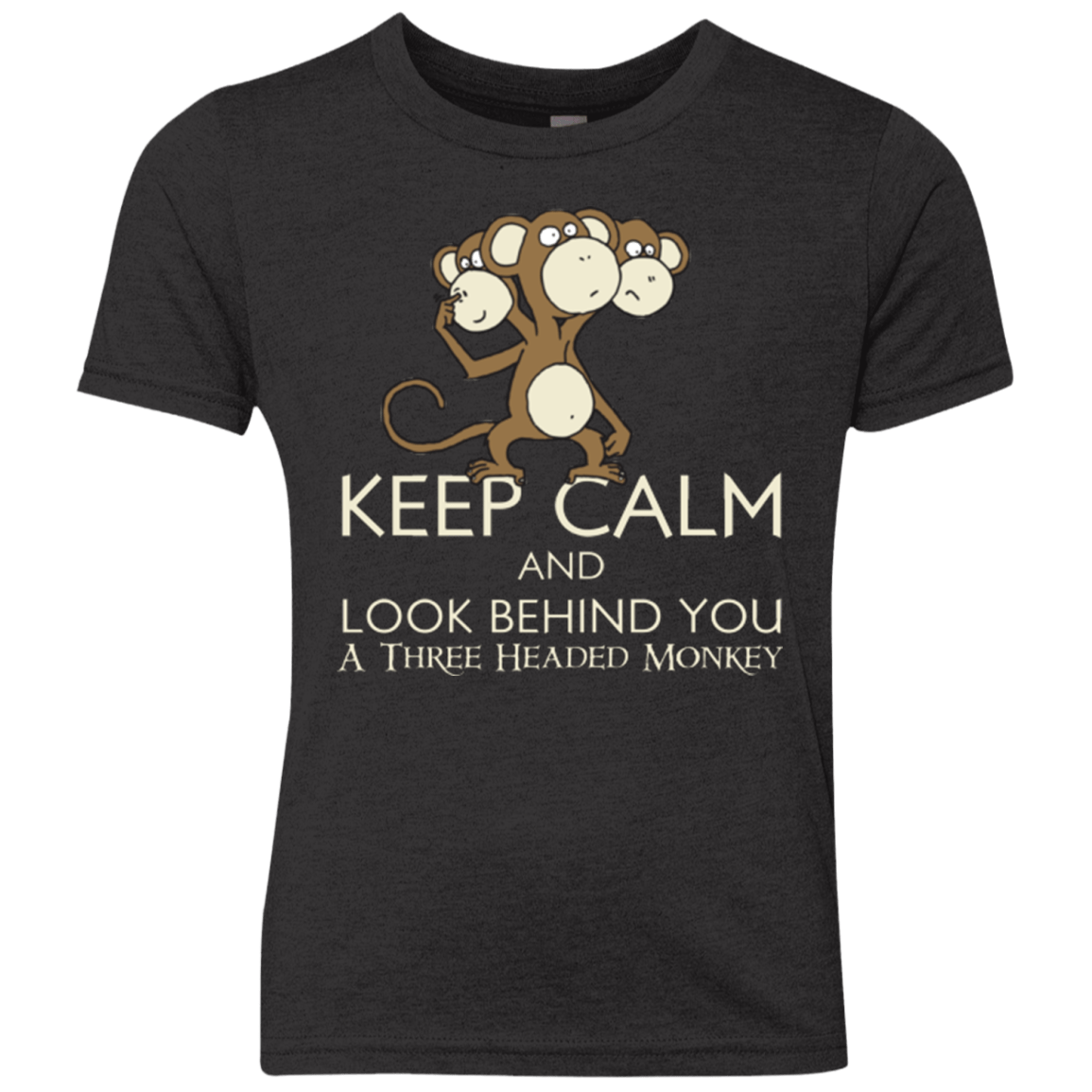 Keep Calm & Look Behind You A Three Headed Monkey Youth Triblend T-Shirt