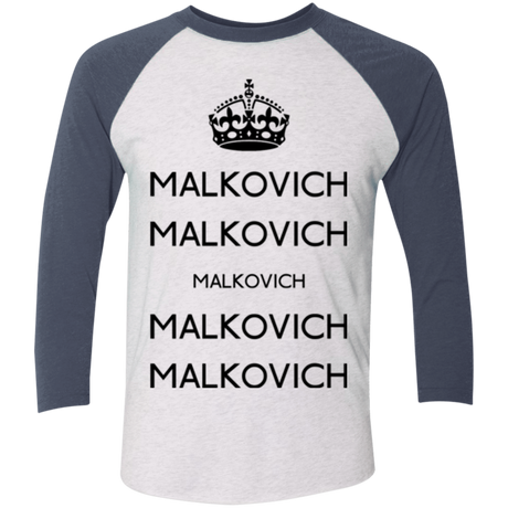 T-Shirts Heather White/Indigo / X-Small Keep Calm Malkovich Men's Triblend 3/4 Sleeve