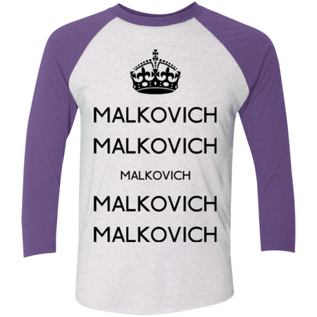 T-Shirts Heather White/Purple Rush / X-Small Keep Calm Malkovich Men's Triblend 3/4 Sleeve