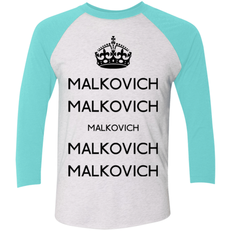 T-Shirts Heather White/Tahiti Blue / X-Small Keep Calm Malkovich Men's Triblend 3/4 Sleeve