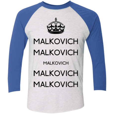T-Shirts Heather White/Vintage Royal / X-Small Keep Calm Malkovich Men's Triblend 3/4 Sleeve
