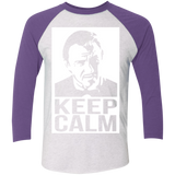 T-Shirts Heather White/Purple Rush / X-Small Keep Calm Mr. Wolf Men's Triblend 3/4 Sleeve