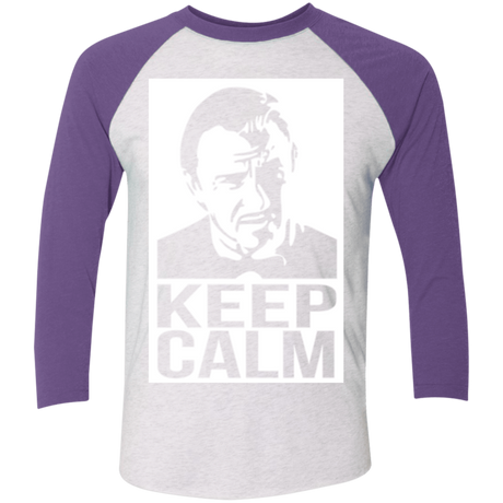 T-Shirts Heather White/Purple Rush / X-Small Keep Calm Mr. Wolf Men's Triblend 3/4 Sleeve