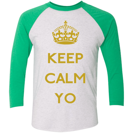 T-Shirts Heather White/Envy / X-Small Keep Calm Yo Triblend 3/4 Sleeve