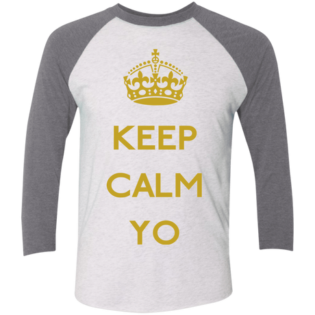 T-Shirts Heather White/Premium Heather / X-Small Keep Calm Yo Triblend 3/4 Sleeve