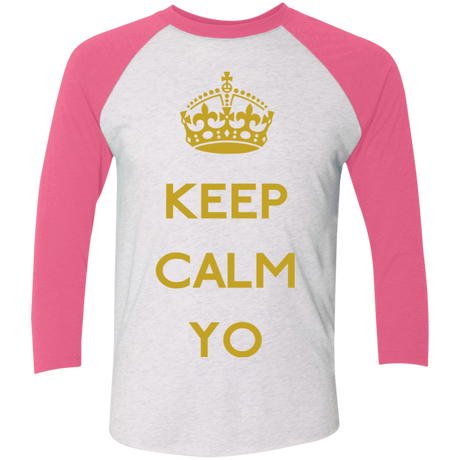 T-Shirts Heather White/Vintage Pink / X-Small Keep Calm Yo Triblend 3/4 Sleeve