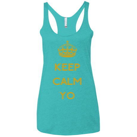 T-Shirts Tahiti Blue / X-Small Keep Calm Yo Women's Triblend Racerback Tank