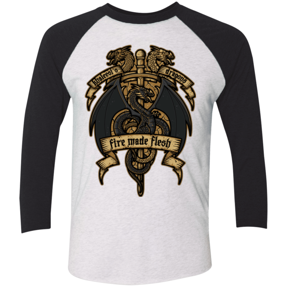 T-Shirts Heather White/Vintage Black / X-Small KHALEESIS DRAGONS Men's Triblend 3/4 Sleeve
