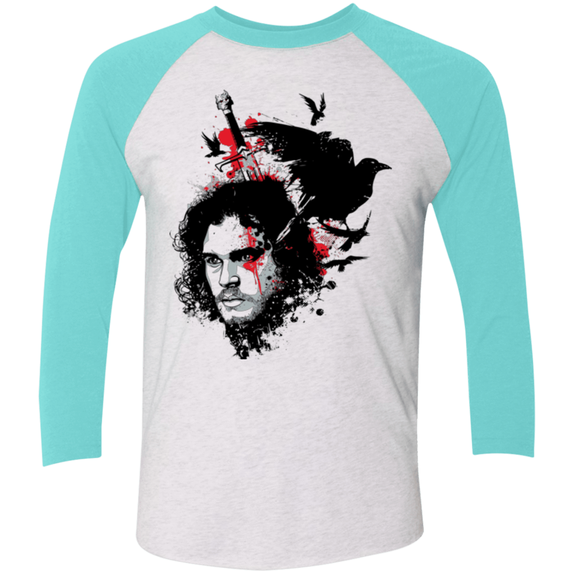 T-Shirts Heather White/Tahiti Blue / X-Small KING IN THE NORTH Men's Triblend 3/4 Sleeve