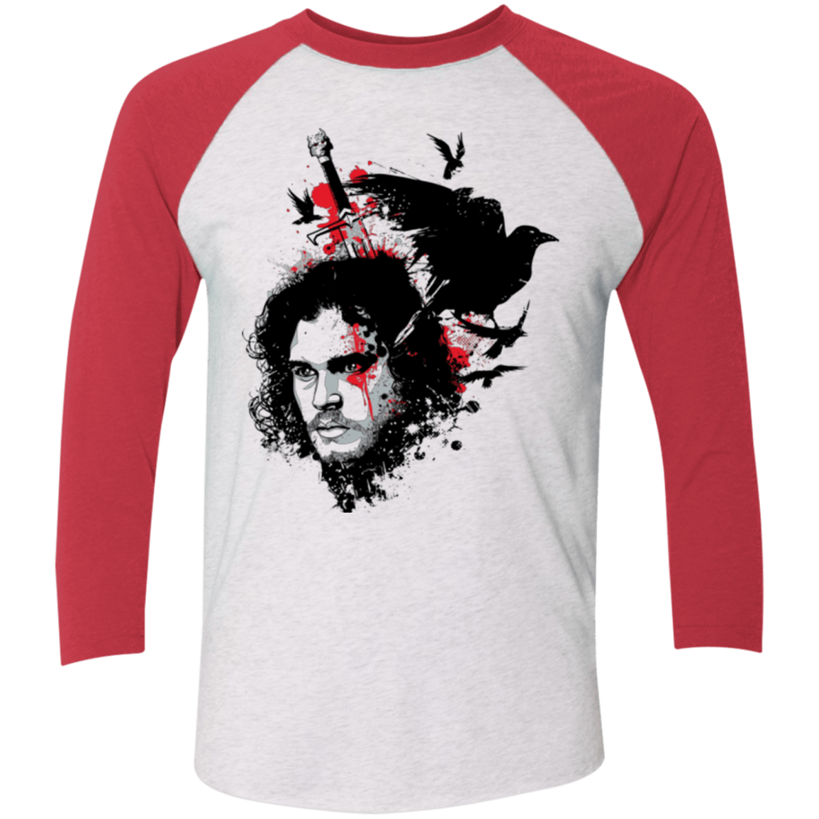 T-Shirts Heather White/Vintage Red / X-Small KING IN THE NORTH Men's Triblend 3/4 Sleeve