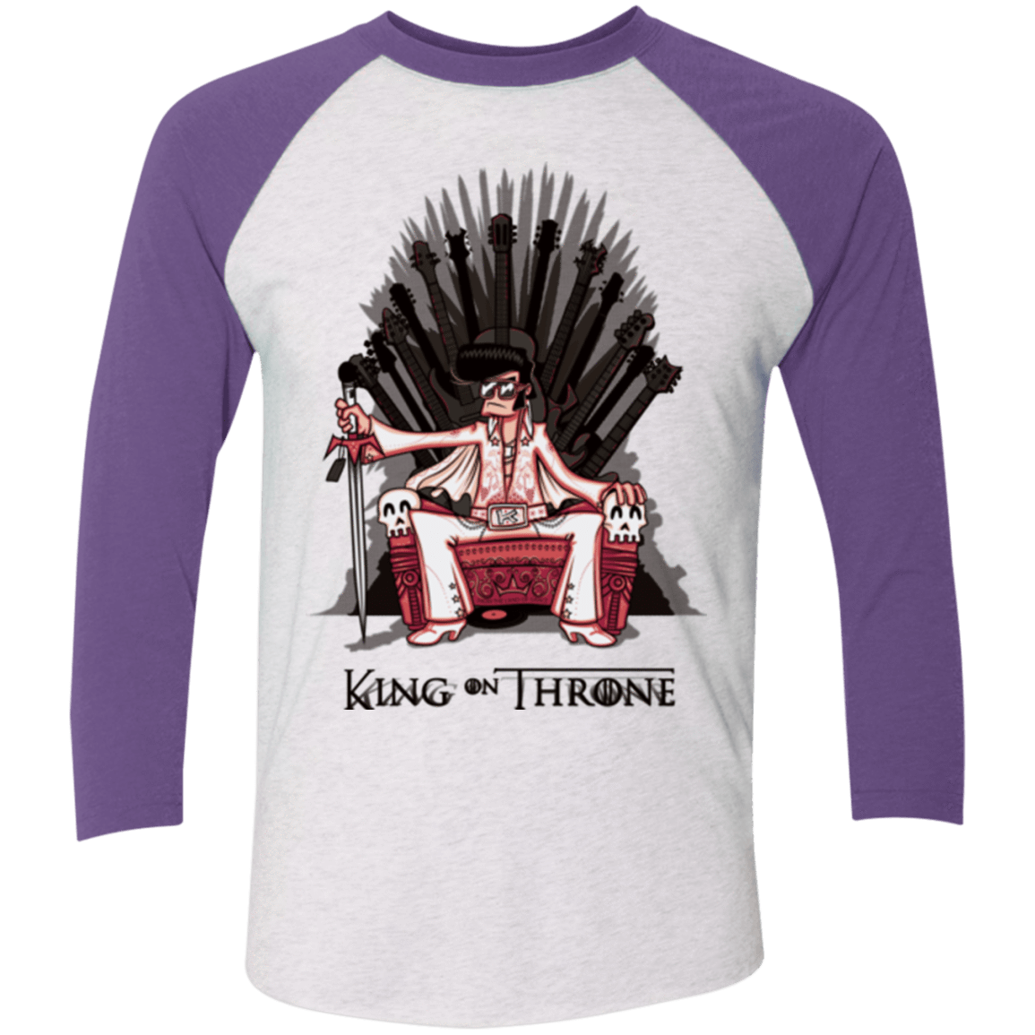 T-Shirts Heather White/Purple Rush / X-Small King on Throne Men's Triblend 3/4 Sleeve