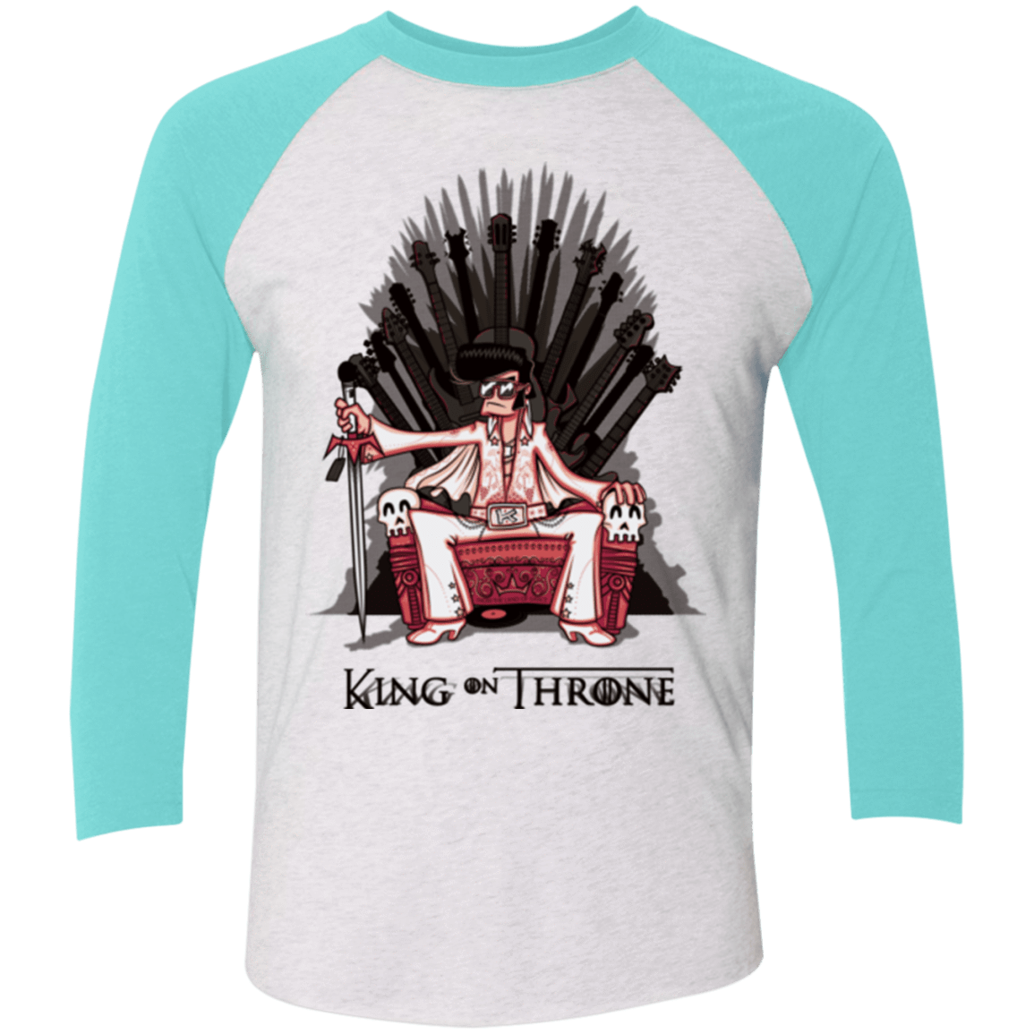 T-Shirts Heather White/Tahiti Blue / X-Small King on Throne Men's Triblend 3/4 Sleeve