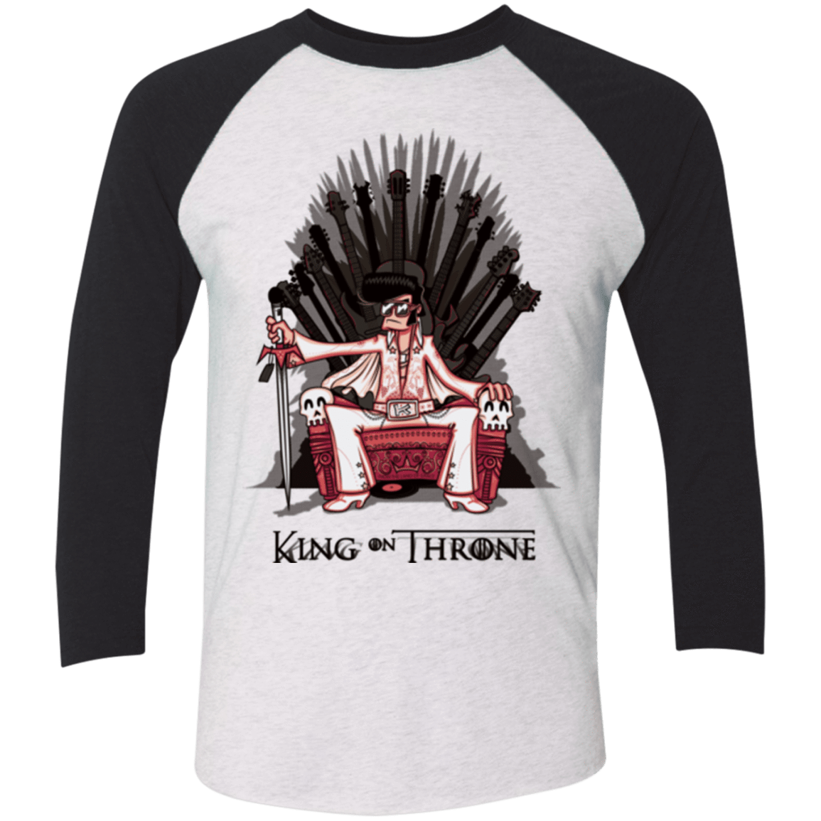 T-Shirts Heather White/Vintage Black / X-Small King on Throne Men's Triblend 3/4 Sleeve