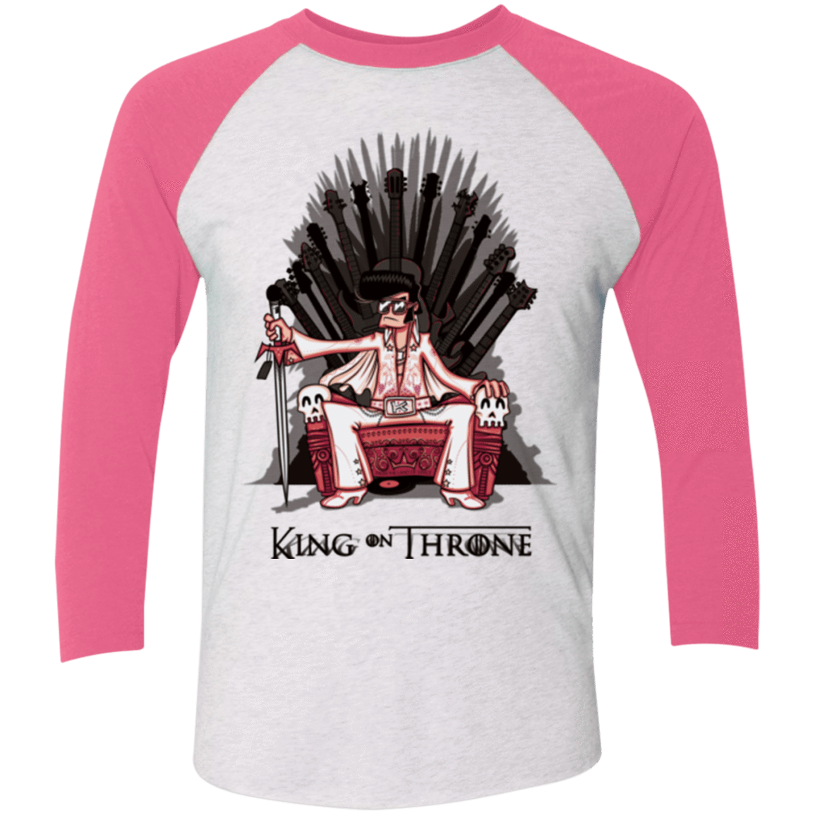 T-Shirts Heather White/Vintage Pink / X-Small King on Throne Men's Triblend 3/4 Sleeve