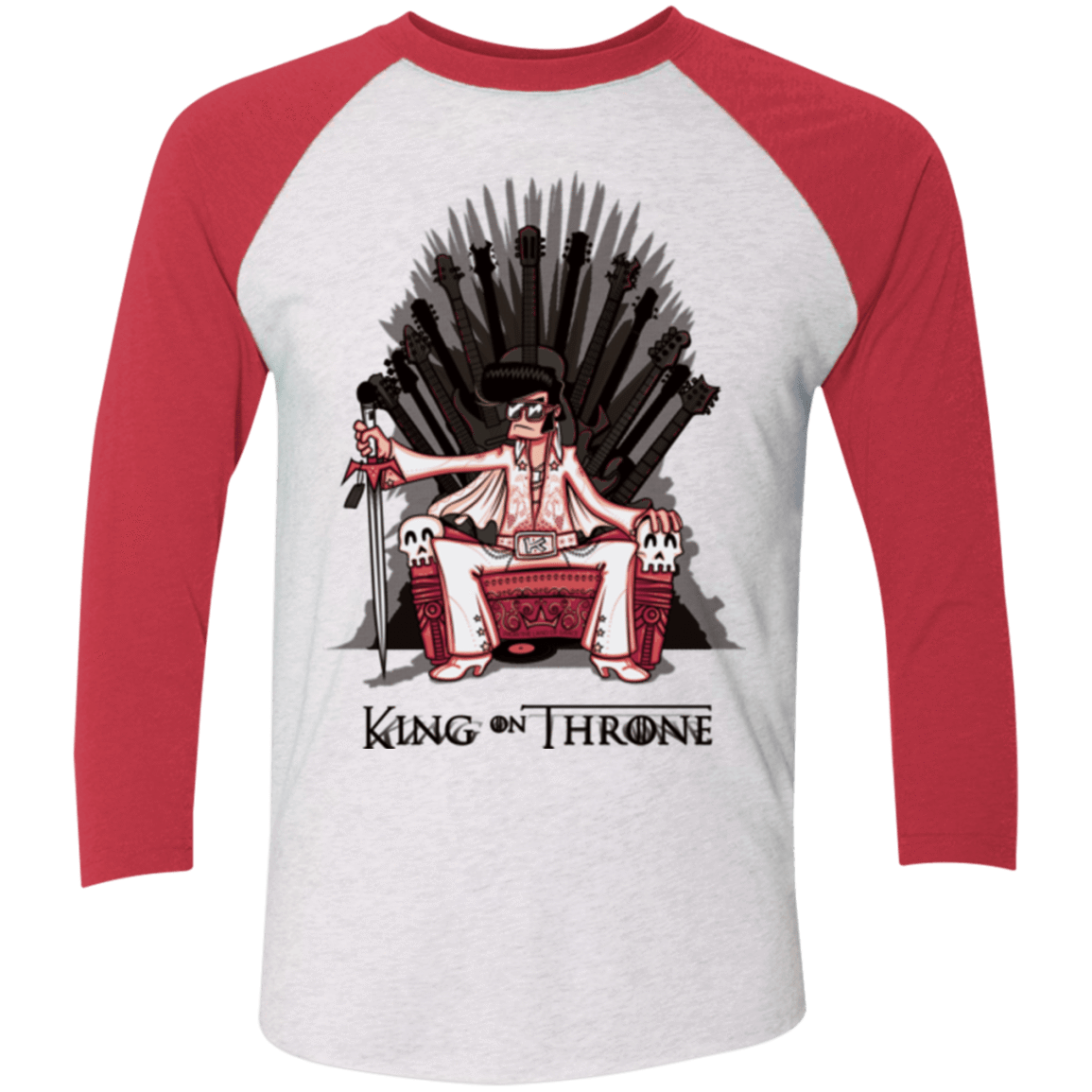 T-Shirts Heather White/Vintage Red / X-Small King on Throne Men's Triblend 3/4 Sleeve