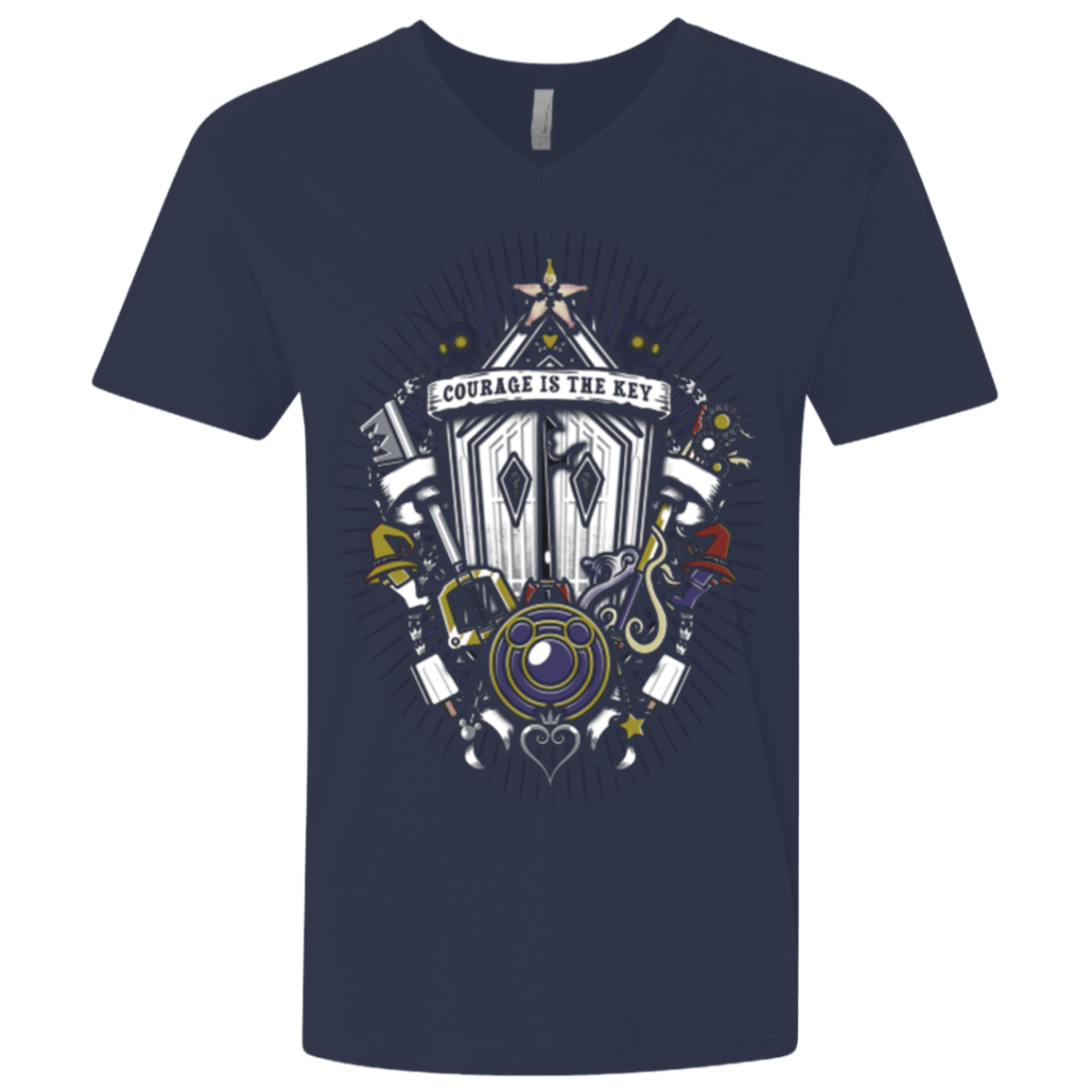 T-Shirts Midnight Navy / X-Small Kingdom & Hearts Crest Men's Premium V-Neck