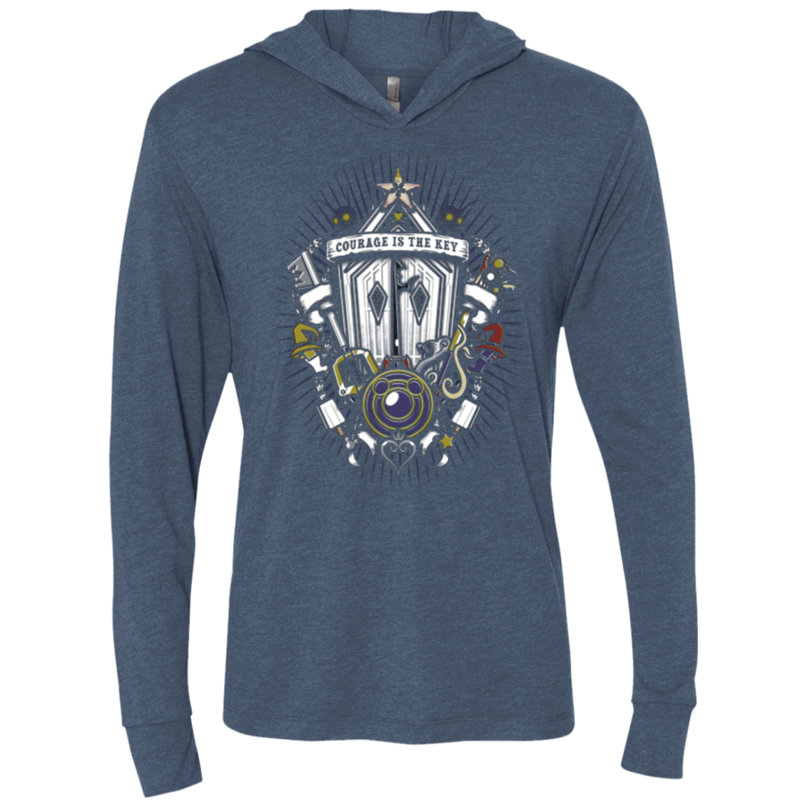 T-Shirts Indigo / X-Small Kingdom & Hearts Crest Triblend Long Sleeve Hoodie Tee