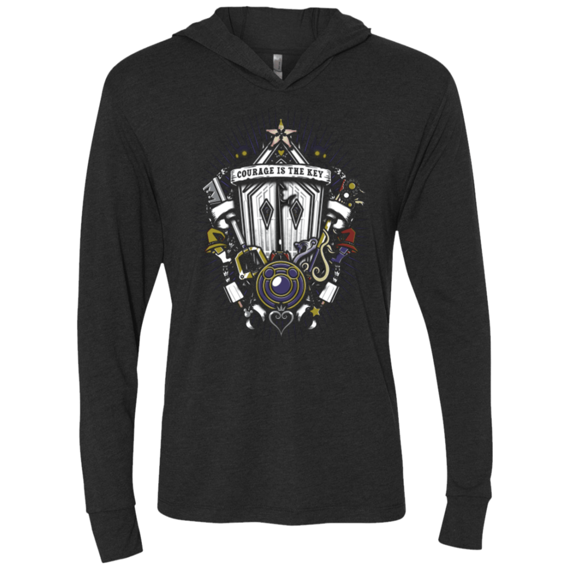 T-Shirts Vintage Black / X-Small Kingdom & Hearts Crest Triblend Long Sleeve Hoodie Tee