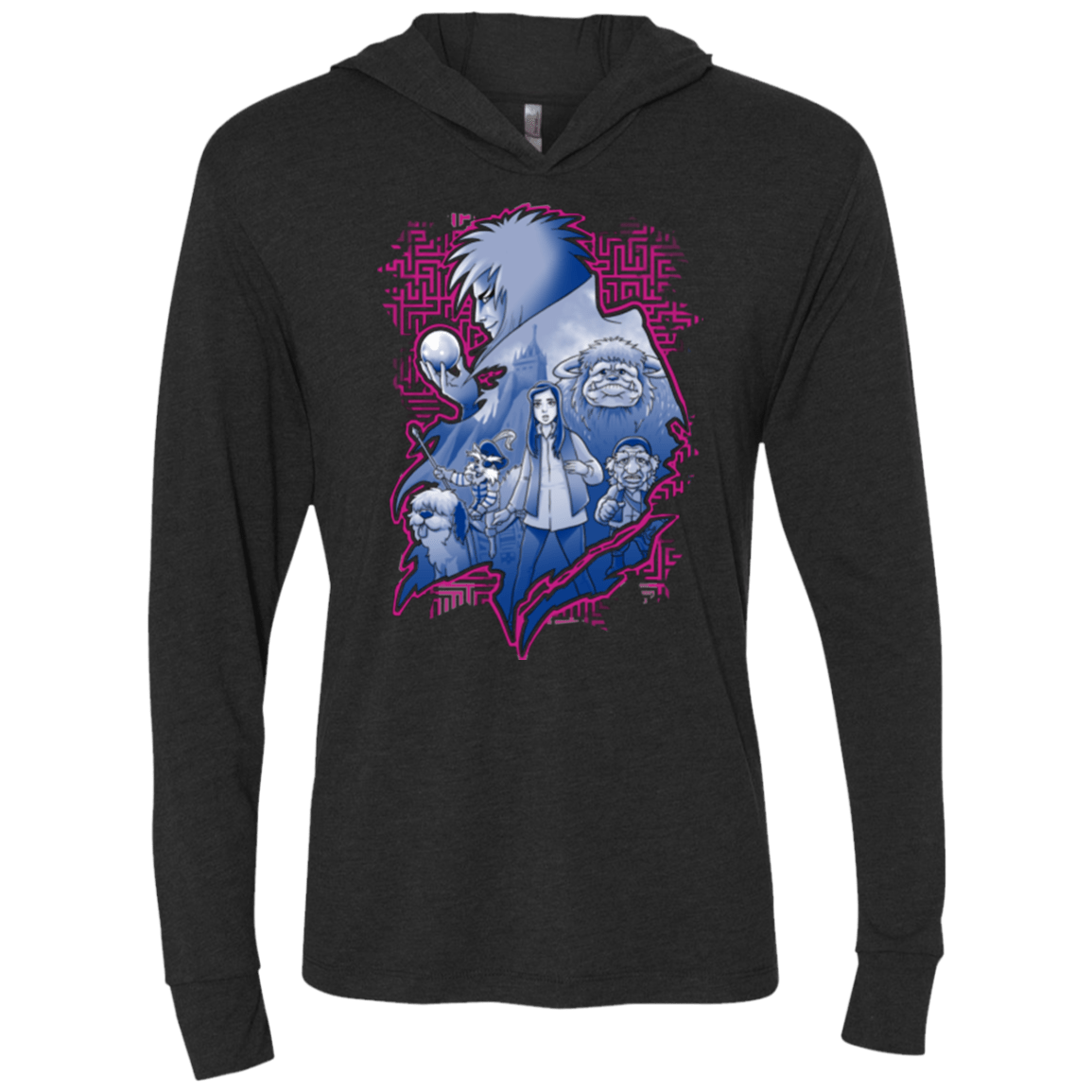 T-Shirts Vintage Black / X-Small Kings Labyrinth Triblend Long Sleeve Hoodie Tee