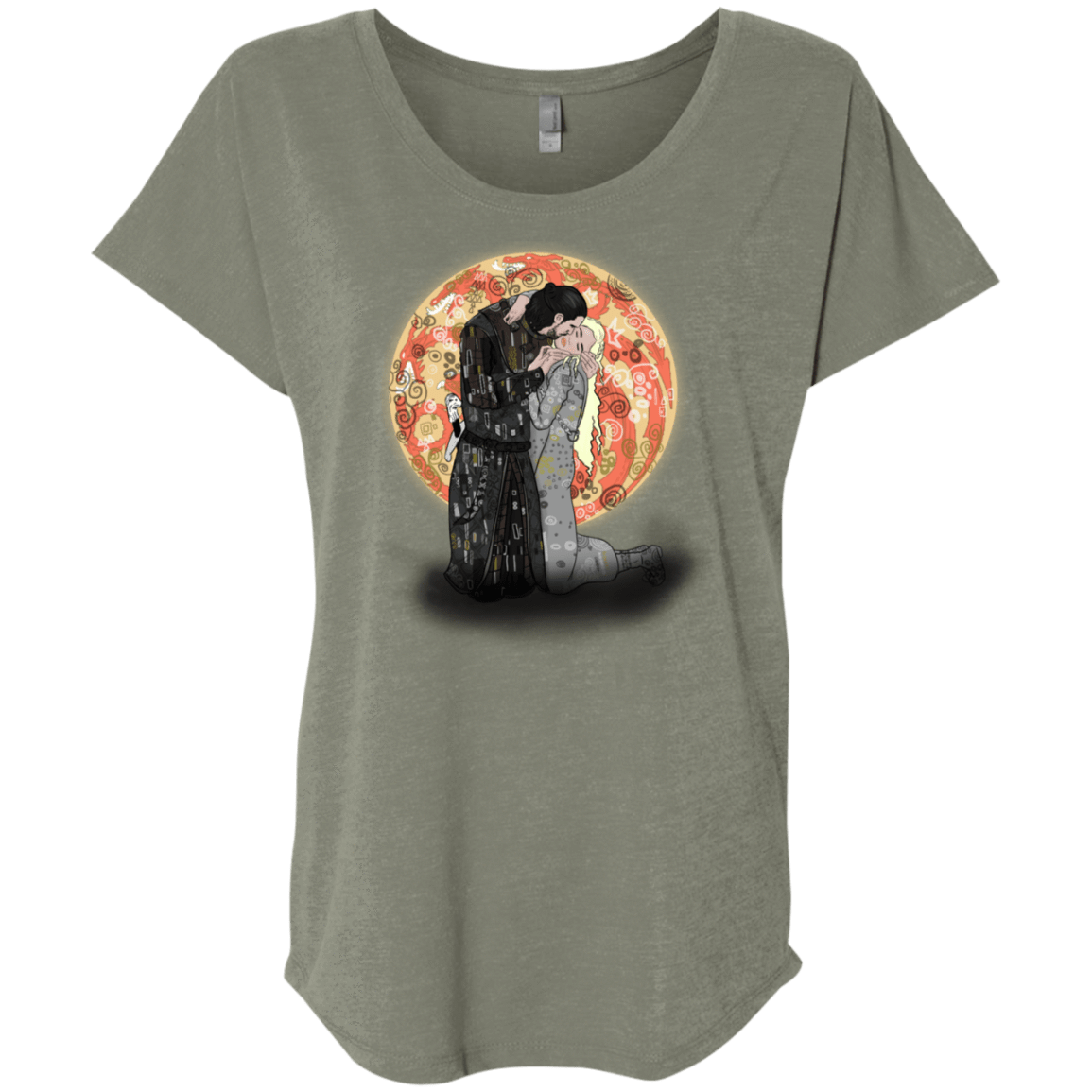 T-Shirts Venetian Grey / X-Small Kiss Jon and Dany Triblend Dolman Sleeve