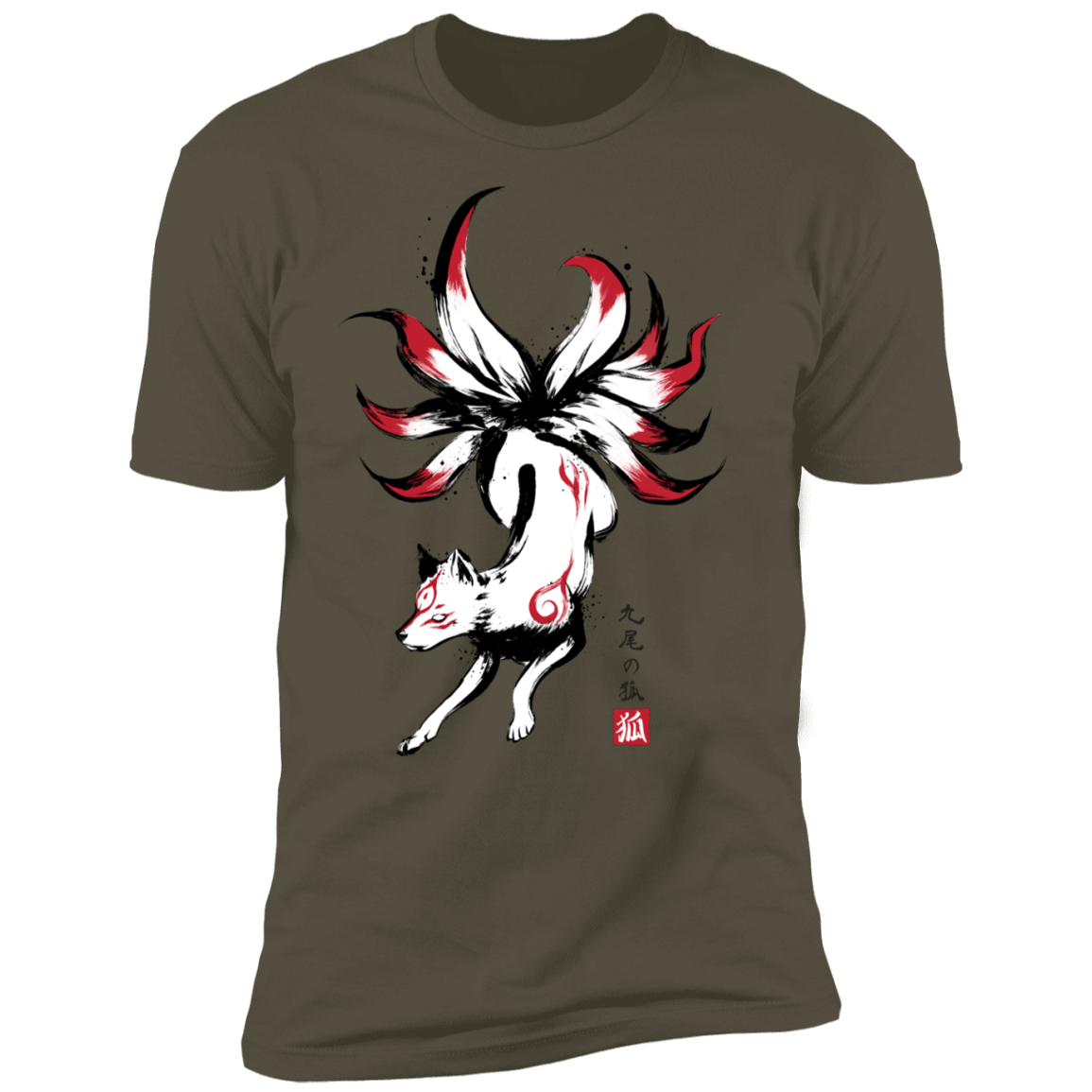 T-Shirts Military Green / S Kitsune sumi-e Men's Premium T-Shirt