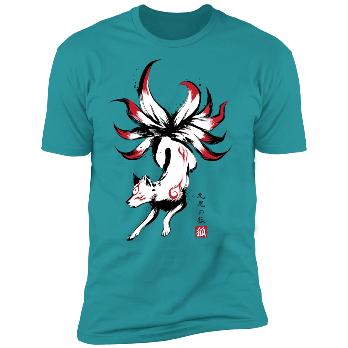 T-Shirts Tahiti Blue / S Kitsune sumi-e Men's Premium T-Shirt