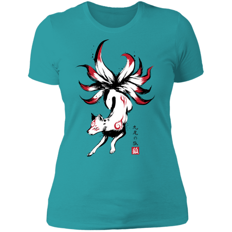 T-Shirts Tahiti Blue / S Kitsune sumi-e Women's Premium T-Shirt