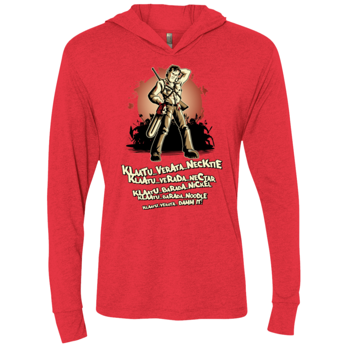 T-Shirts Vintage Red / X-Small Klaatu Barada Nikto Triblend Long Sleeve Hoodie Tee