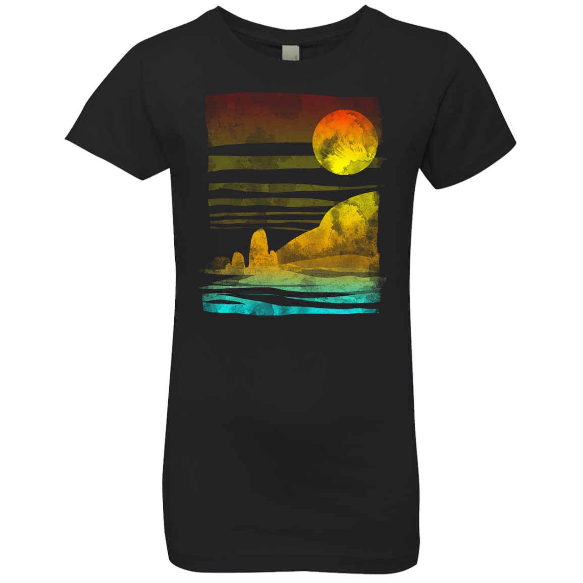 T-Shirts Black / YXS Landscape Painted With Tea Girls Premium T-Shirt