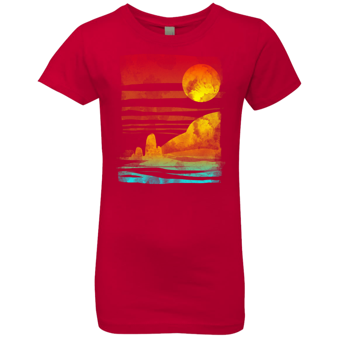 T-Shirts Red / YXS Landscape Painted With Tea Girls Premium T-Shirt
