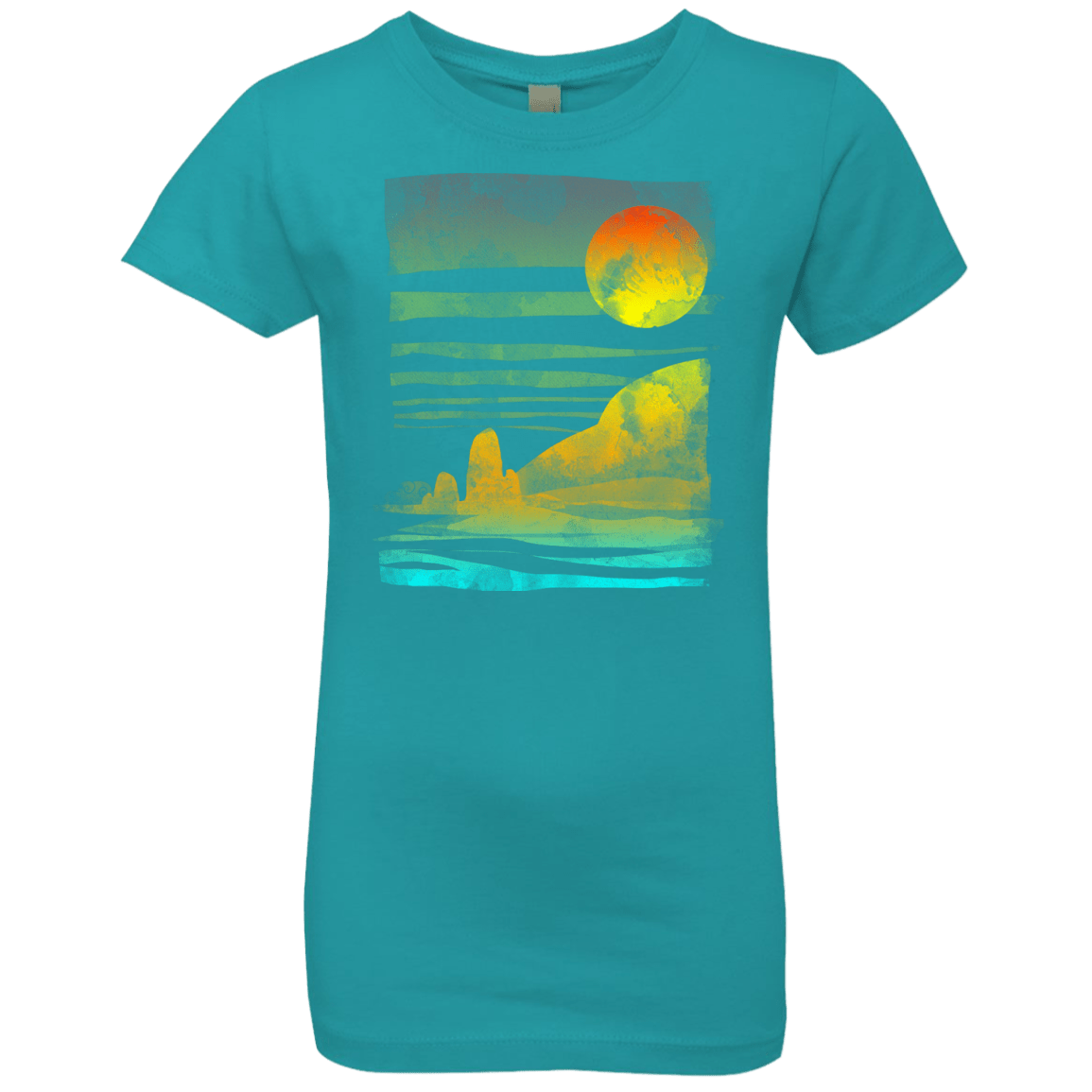 T-Shirts Tahiti Blue / YXS Landscape Painted With Tea Girls Premium T-Shirt