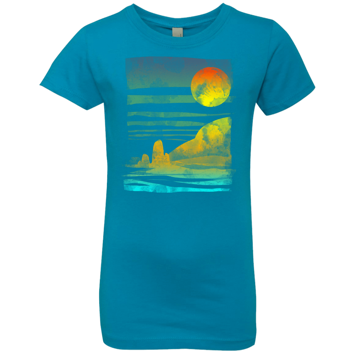 T-Shirts Turquoise / YXS Landscape Painted With Tea Girls Premium T-Shirt