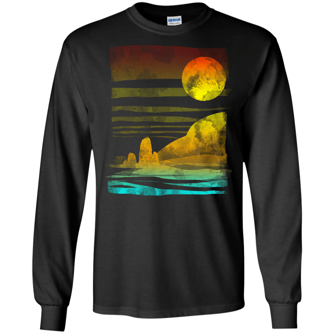 T-Shirts Black / S Landscape Painted With Tea Men's Long Sleeve T-Shirt