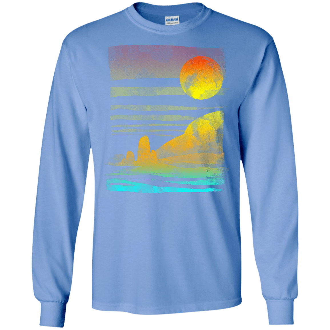 T-Shirts Carolina Blue / S Landscape Painted With Tea Men's Long Sleeve T-Shirt