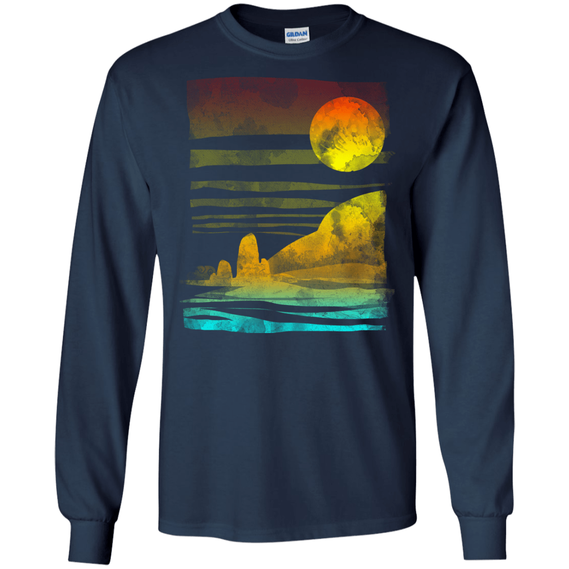 T-Shirts Navy / S Landscape Painted With Tea Men's Long Sleeve T-Shirt