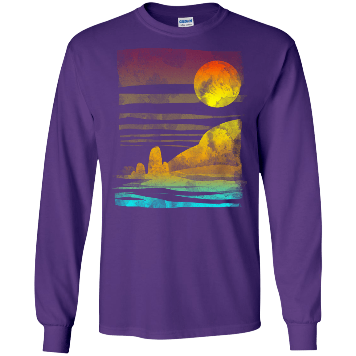 T-Shirts Purple / S Landscape Painted With Tea Men's Long Sleeve T-Shirt