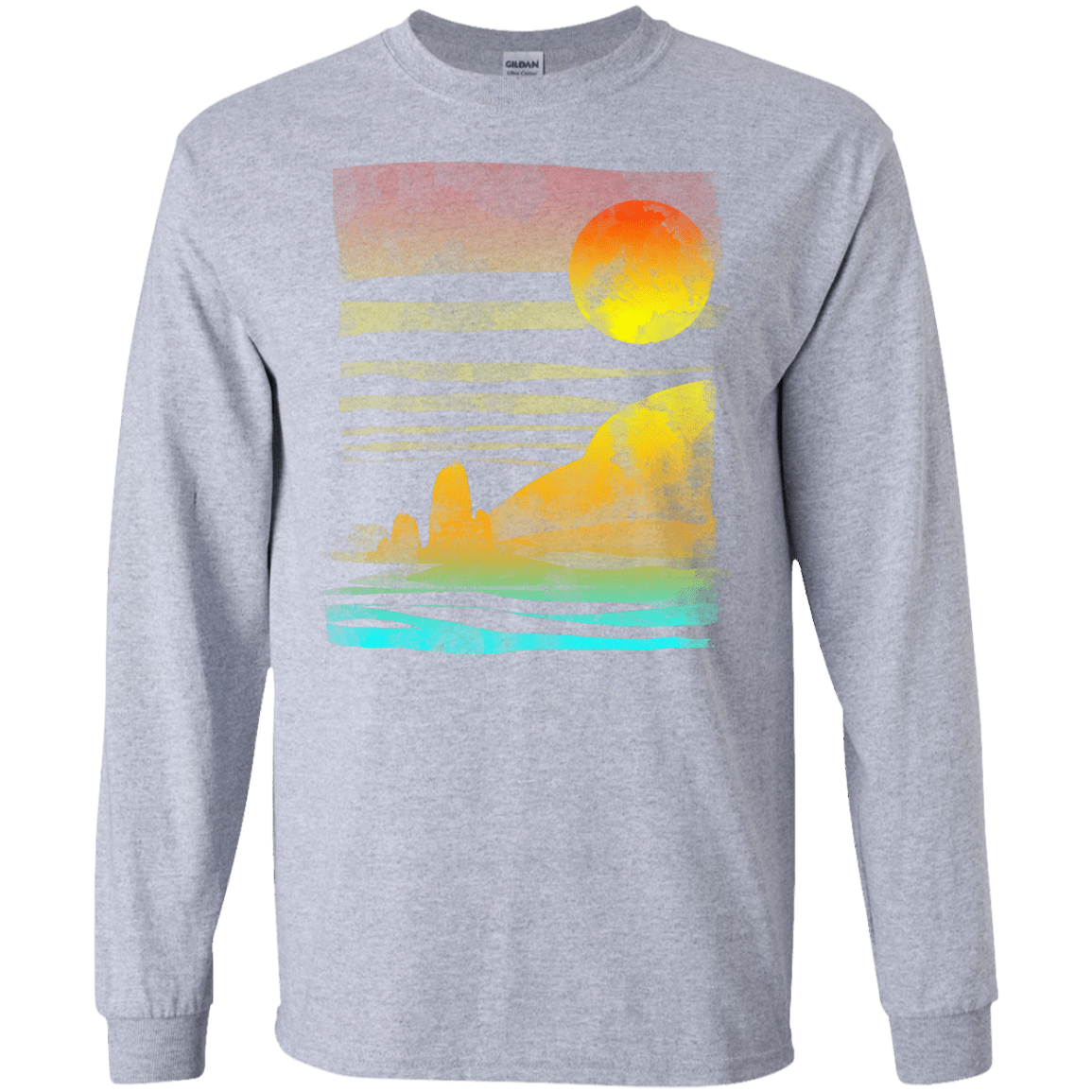 T-Shirts Sport Grey / S Landscape Painted With Tea Men's Long Sleeve T-Shirt