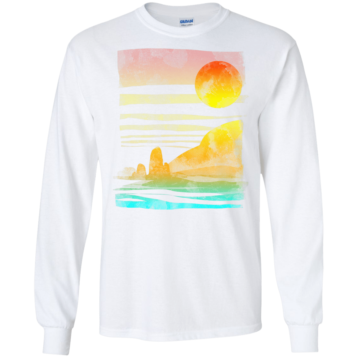 T-Shirts White / S Landscape Painted With Tea Men's Long Sleeve T-Shirt