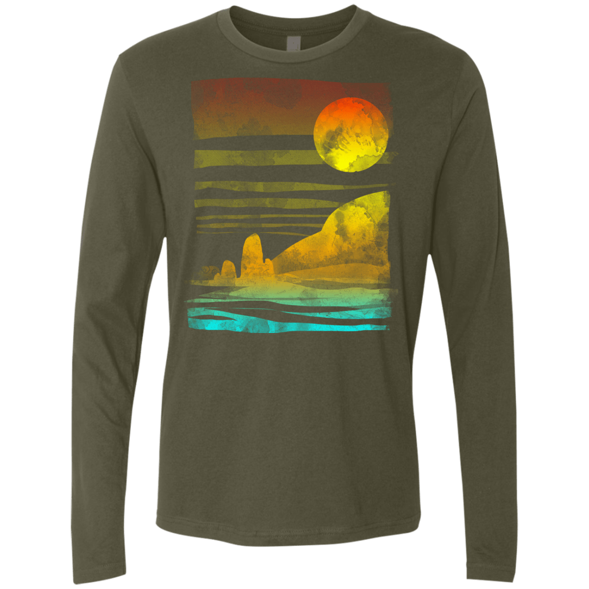 T-Shirts Military Green / S Landscape Painted With Tea Men's Premium Long Sleeve