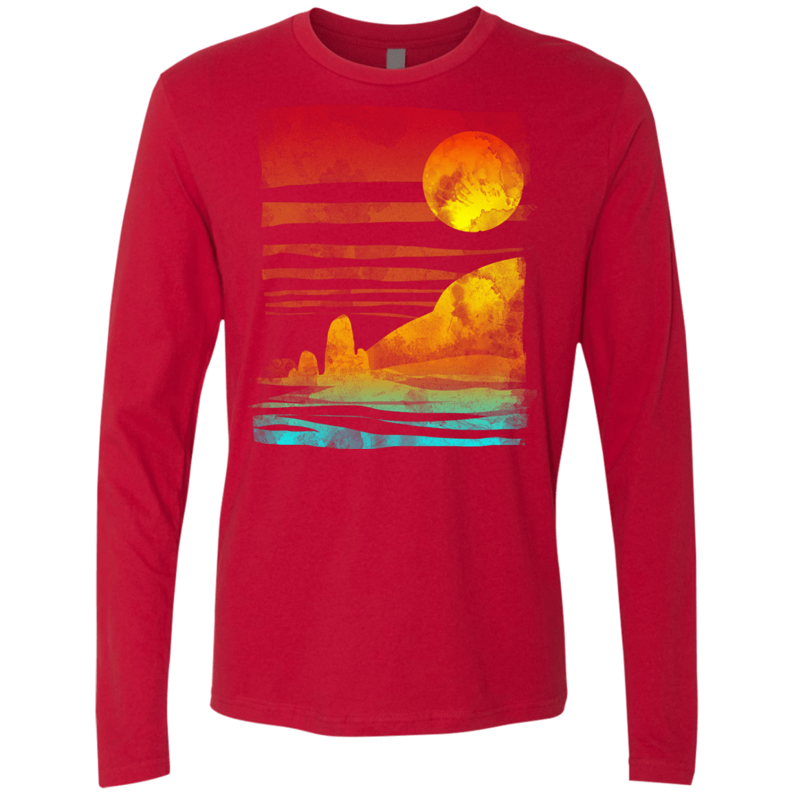 T-Shirts Red / S Landscape Painted With Tea Men's Premium Long Sleeve