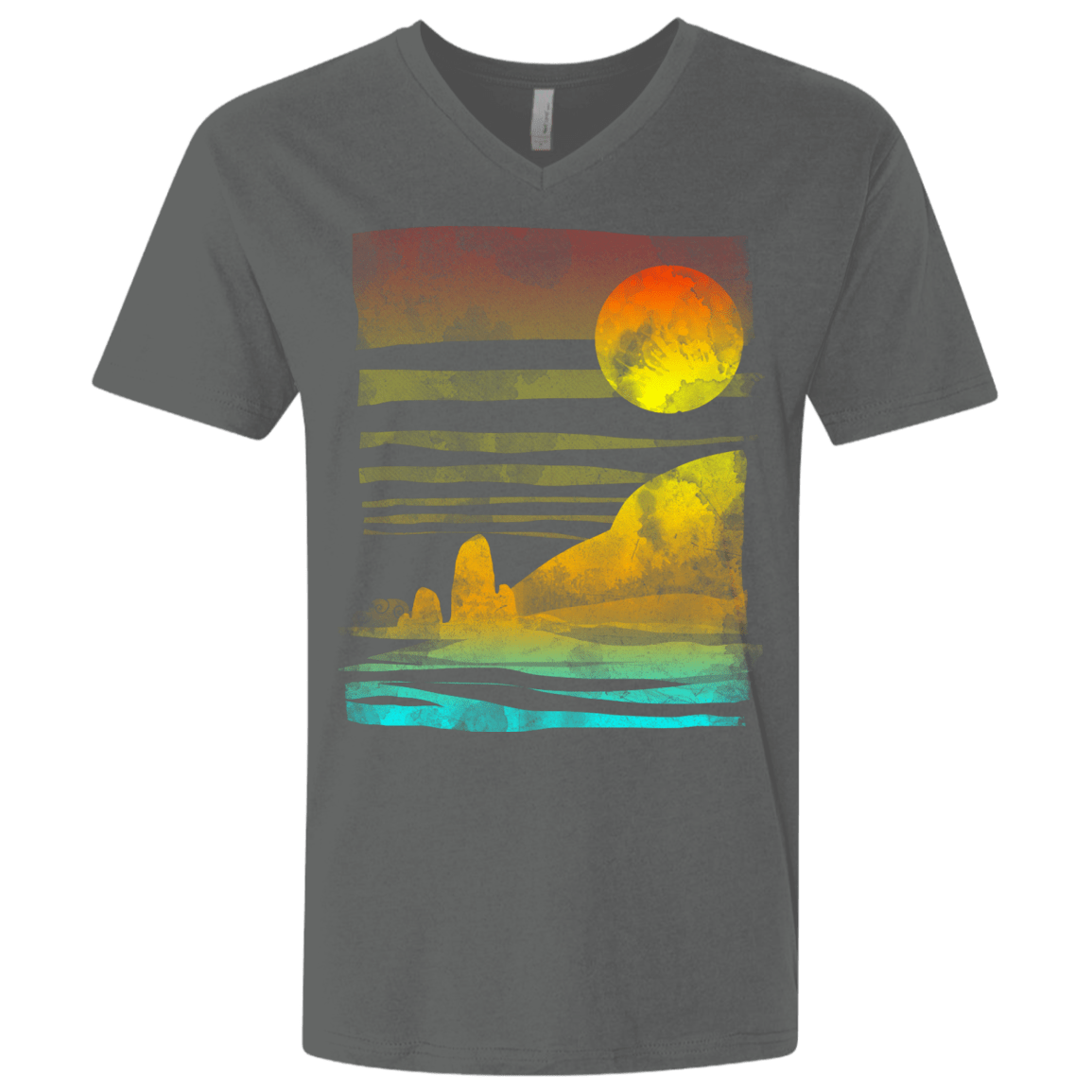 T-Shirts Heavy Metal / X-Small Landscape Painted With Tea Men's Premium V-Neck