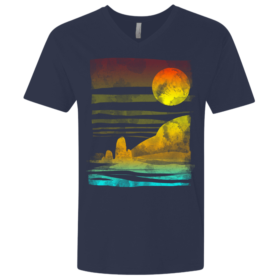 T-Shirts Midnight Navy / X-Small Landscape Painted With Tea Men's Premium V-Neck