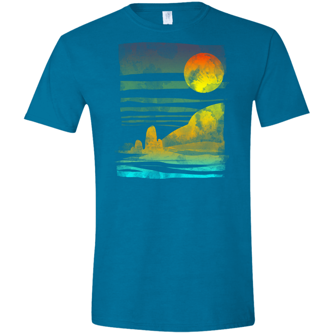 T-Shirts Antique Sapphire / S Landscape Painted With Tea Men's Semi-Fitted Softstyle