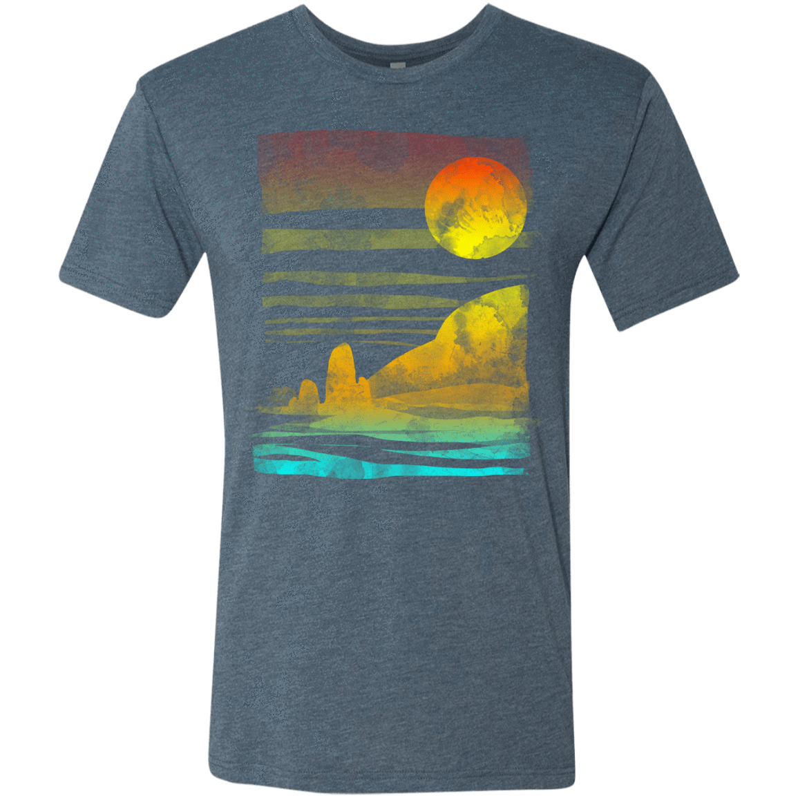 T-Shirts Indigo / S Landscape Painted With Tea Men's Triblend T-Shirt